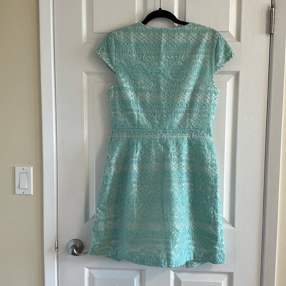 Cynthia Steffe embroidered aqua dress - Picture 3 of 6